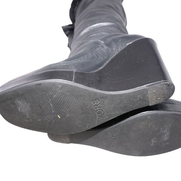 Michael Kors Black Leather Tall Wedge Boots, Size 9 - Picture 4 of 7